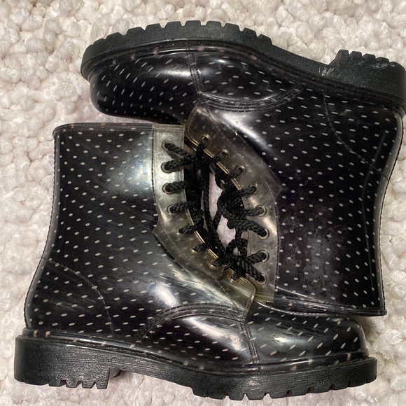 Dirty Laundry Polka Dot Jelly Combat Rain Boots Lace  Up Women’s size 10 - Picture 3 of 9
